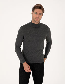 Antrasit Melanj Slim Fit Yar_m Bal_k__ Yaka Basic Triko Kazak - Pierre cardin фото 3
