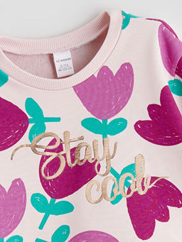 Bask?l? K?z ?ocuk Sweatshirt ve Tayt Pantolon 2li