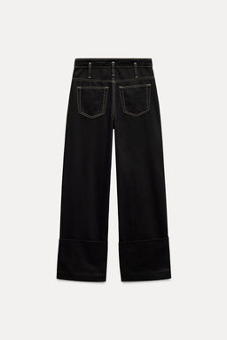 HIGH-WAIST TRF JEANS WITH TOPSTITCHING AND TURN-UP HEMS - Zara фото 3