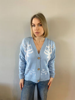 K12213 Кардиган (вязаный трикотаж) ГОЛУБОЙ