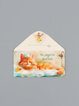 Цена за 10 шт. Конверт для денег «На радости жизни», котик в пене, 16,5 х 8 см