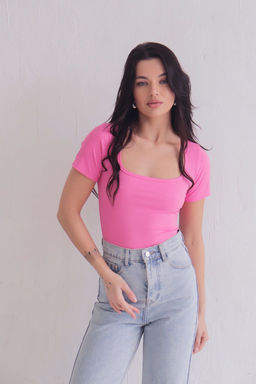 Боди с вырезом каре розовое - Martichelli фото 4