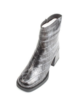 04-ZYM936 BLACK SILVER Ботильоны зимние женские (натуральная кожа, натуральный мех)