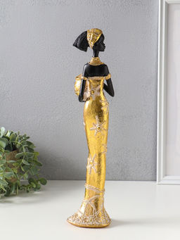 Фигура полистоун «Африканка с кувшином, с повязкой в волосах», бело-золотой, 9×8×37.5 см
