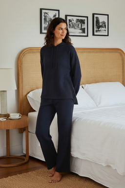 Trendyolmilla Lacivert Kapusonlu Fitilli Orme Pijama Tak?m? THMAW22AU0334  фото 13