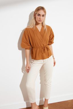 Camel Kruvaze Dokuma Baglama Detayl? Bluz TWOSS21BZ0287