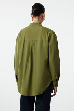 Koyu Haki Loose Fit Pamuklu Dokuma Gomlek TWOAW20GO0107