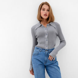 Джемпер женский на пуговицах MINAKU: Knitwear collection, серый, размер 42-44