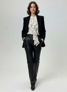 Блузка с отлетными рюшами OD-914-6 молочный с черным