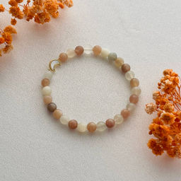 Браслет из Лунного камня микс с перламутровой вставкой "Месяц" 18 см