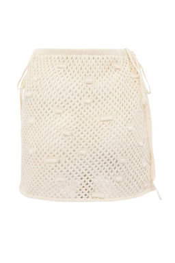 Bej Triko Ajurlu Cicek Aplikeli Mini Kalem Plaj Etek TBESS26ET00008