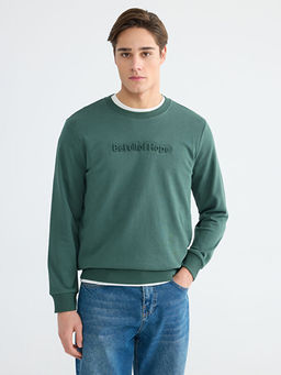 Bisiklet Yaka Bask?l? Erkek Sweatshirt