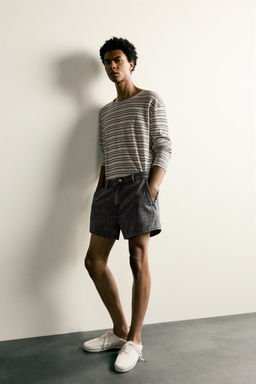 SHORTS DENIM LAVADO ACID / Gris antracita - Zara фото 7