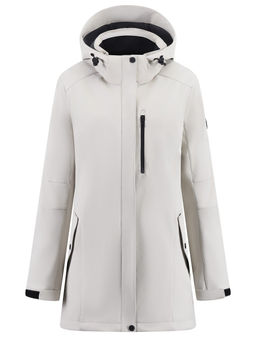 Парка женская софтшелл виндстоппер удлинённая с капюшоном белого цвета 9618_1Bl