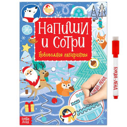Многоразовая книга с маркером Напиши и сотри. Зимние лабиринты, 12 стр.