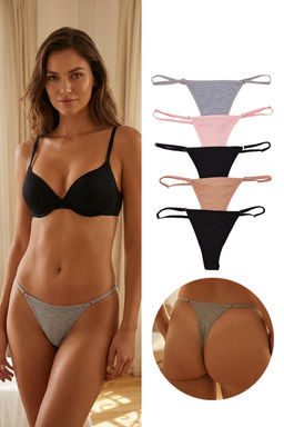 Siyah-Cok Renkli 5li Paket Ayarlanabilir Bel Pamuklu Tanga Orme Kulot THMSS25KU00047