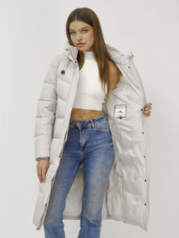 Пальто зимнее MTFORCE 9636_1B женское утепленное стеганное бежевое  фото 17