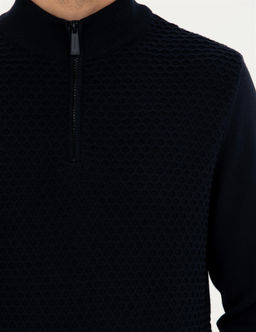 Lacivert Slim Fit Fermuarl_ Dik Yaka Triko Kazak - Pierre cardin фото 7