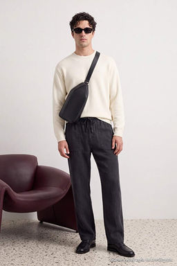 Siyah Kot G_r_n_ml_ Straight Fit Erkek Pantolon TMNAW27PL00003