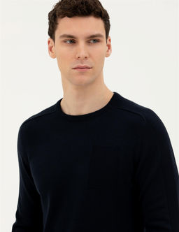 Koyu Lacivert Slim Fit Bisiklet Yaka Triko Kazak - Pierre cardin фото 2