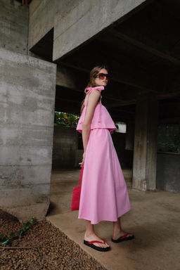 VESTIDO MIDI POPEL?N LAZOS / Rosa medio - Zara фото 4