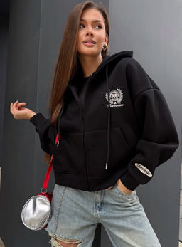 K13555 Толстовка с вышивкой OVER SIZE хлопок ЧЕРНЫЙ