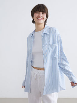 ?izgili Oversize Keten Kar???ml? Kad?n G?mlek