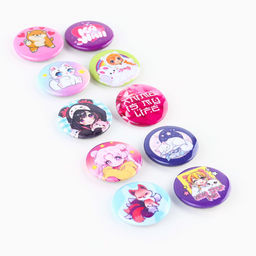 Цена за 10 шт. Значок металлический закатной Милые анимешки, d=2.5 см, МИКС