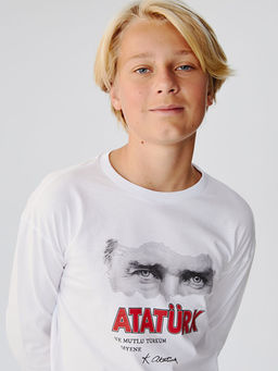 Bisiklet Yaka Atat?rk Bask?l? Erkek ?ocuk Ti??rt