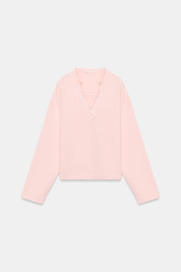 SUDADERA ESCOTE PICO ALGOD?N / Rosa pastel - Zara фото 5