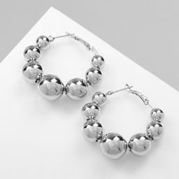 Серьги кольца QF «Бусины», на уменьшение, d=4.3 см, цвет серебро