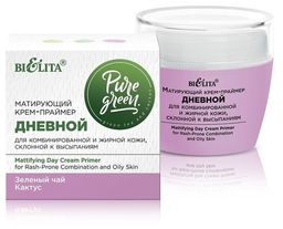 Pure Gree Крем-Праймер матирующий дневной "Зеленый чай и кактус", 50 мл.