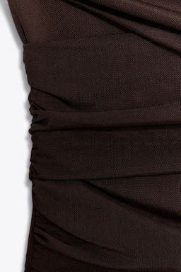 ASYMMETRIC DRAPED TULLE BODYSUIT