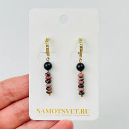 Серьги из Родонита и черного Турмалина