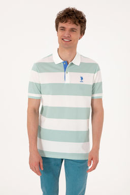 Erkek Regular Fit Su Ye_ili Polo Yaka _izgili Ti__rt Sepette S_rpriz _ndirim