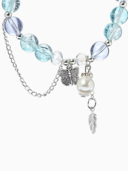 Браслет с подвесками "Сахарный" бабочка, перо. шар № 10/8, цвет голубо-фиолетовый в серебре   109679