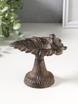 Сувенир чугун подставка, кормушка для птиц "Птичка на листе" 12х10х13 см