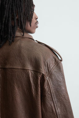 OVERSIZE LEATHER BIKER JACKET - Zara фото 5
