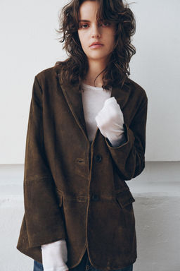 ZW COLLECTION LIMITED EDITION 100% SUEDE LEATHER BLAZER - Zara фото 5