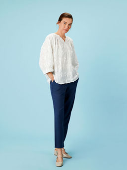 Beli Lastikli Keten Kar???ml? Kad?n Pantolon