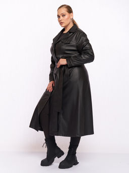 Кожаное пальто PL52109BLK01