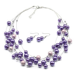 Колье и Серьги 7нитей из майорки цв.фиолетовый, 45см