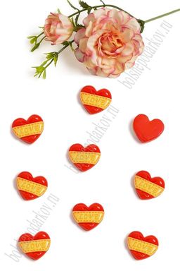 Кабошон "Сердечко LOVE" (50 шт) SF-5709, красный/желтый