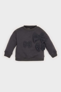 K?z Bebek Bisiklet Yaka Fiyonklu Sweatshirt