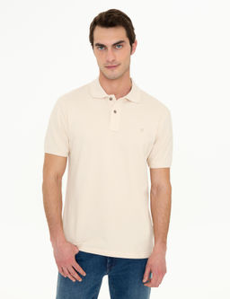 Bej Slim Fit Polo Yaka Basic Ti__rt