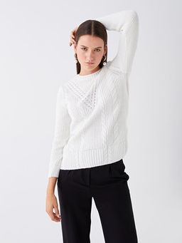 Bisiklet Yaka Ajurlu Uzun Kollu Kad?n Triko Kazak