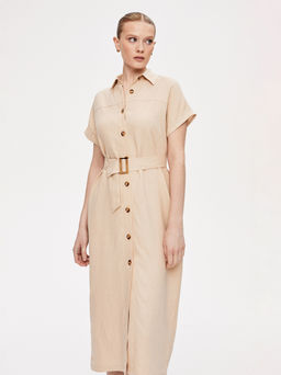 Льняной сарафан с поясом 422.050098/Бежевый - Seven senses фото 5