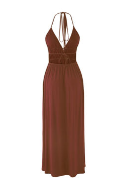 TRENDYOLMILLA Kahverengi Maxi Dokuma Cut Out/Pencere Plaj Elbisesi TBESS25EL00077 фото 12