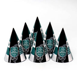 Цена за 10 шт. Колпак праздничный бумажный Happy Birthday, цвет зелёный