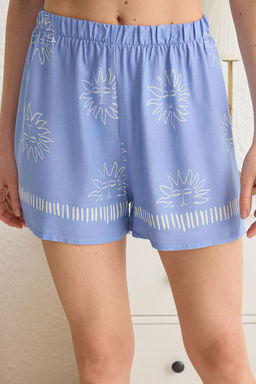 Trendyolmilla Ekru-Lacivert Gunes Desenli Viskon Sortlu Dokuma Pijama Tak?m? THMSS24PT00009  фото 35